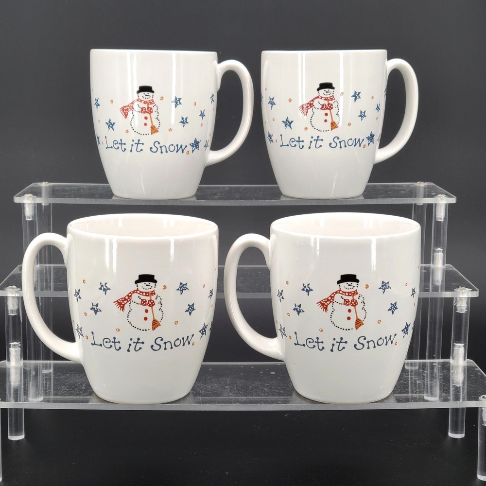 Corelle FROSTY MORN Let It Snow Stoneware Mug Cup Set Of 4 Holiday RARE